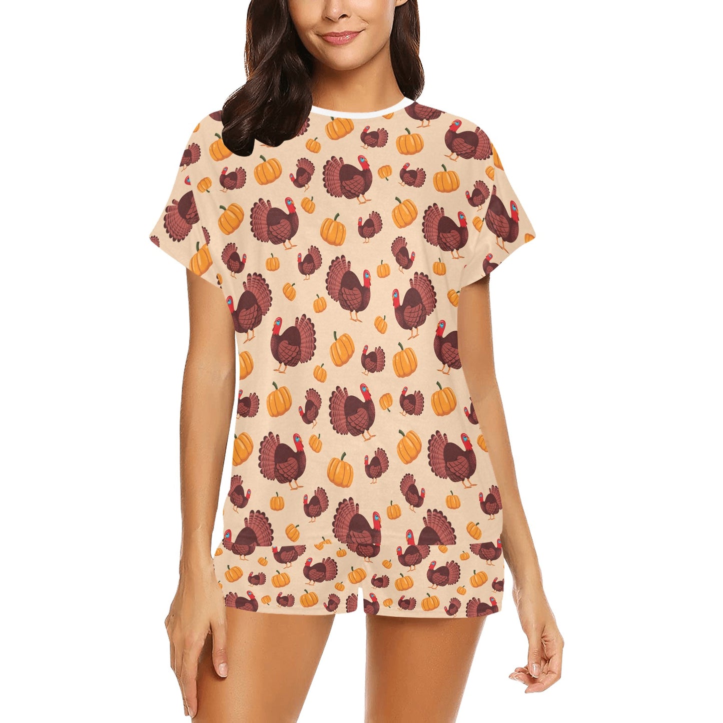 Thanksgiving Print Design LKS308 Women's Short Pajama Set