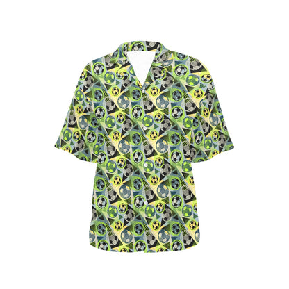 Soccer Ball Themed Print Pattern Women's Hawaiian Shirt