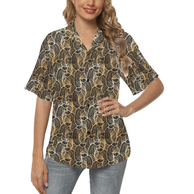 Elegant Gold leaf Print Women's Hawaiian Shirt