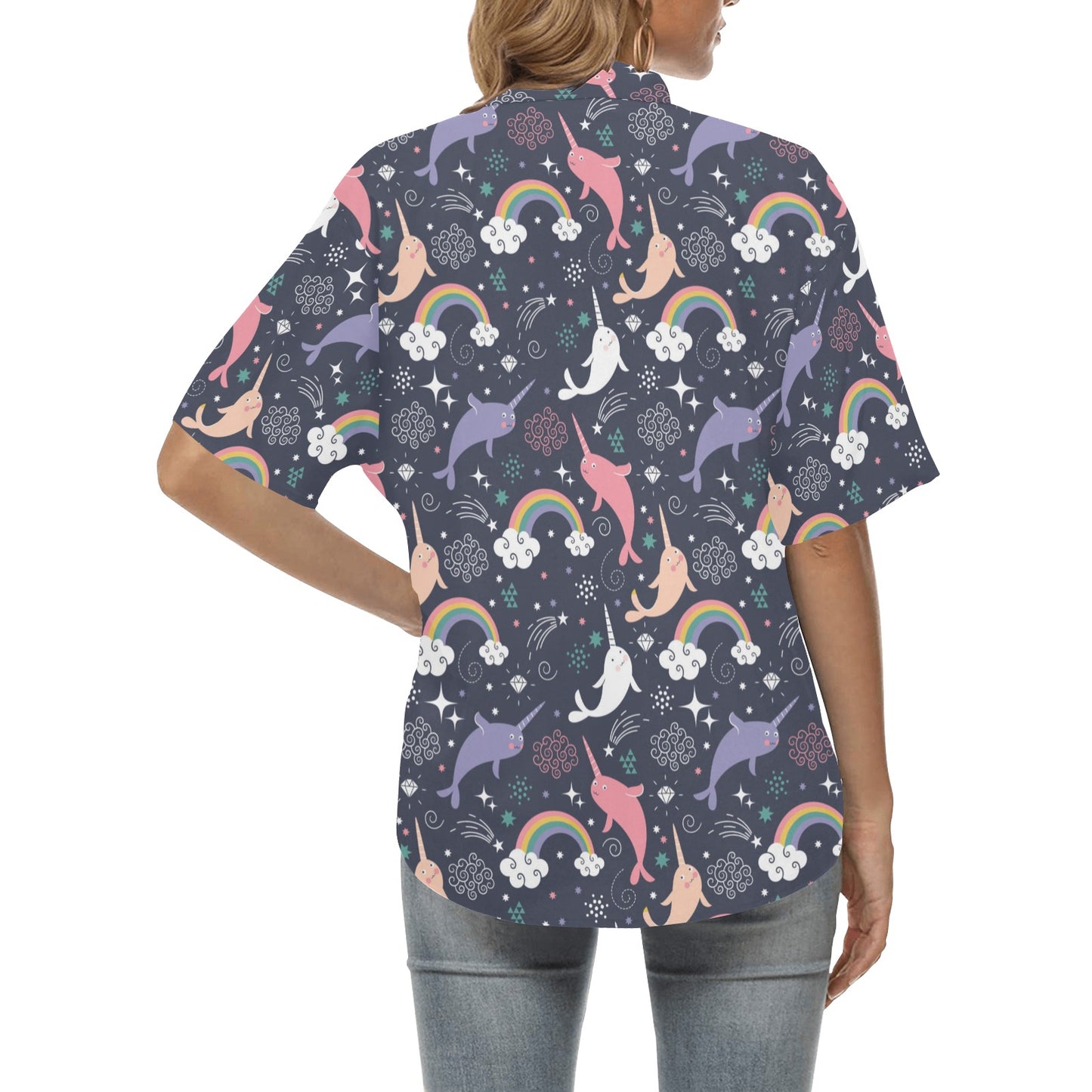 Narwhal Pattern Print Design 01 Women's Hawaiian Shirt