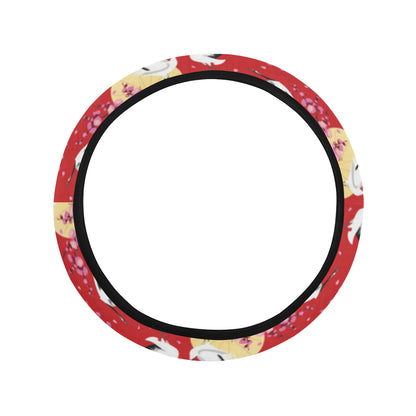 Crane Pattern Print Design 04 Steering Wheel Cover with Elastic Edge