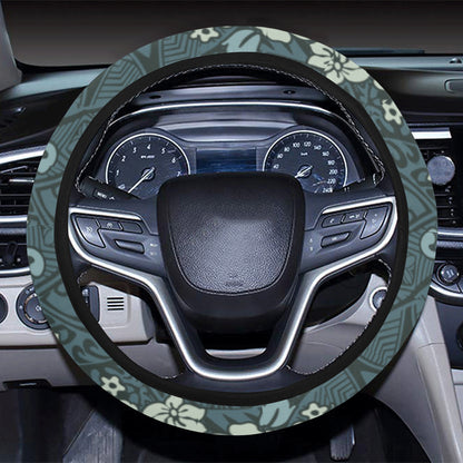 Flower Hawaiian Hibiscus Style Print Pattern Steering Wheel Cover with Elastic Edge