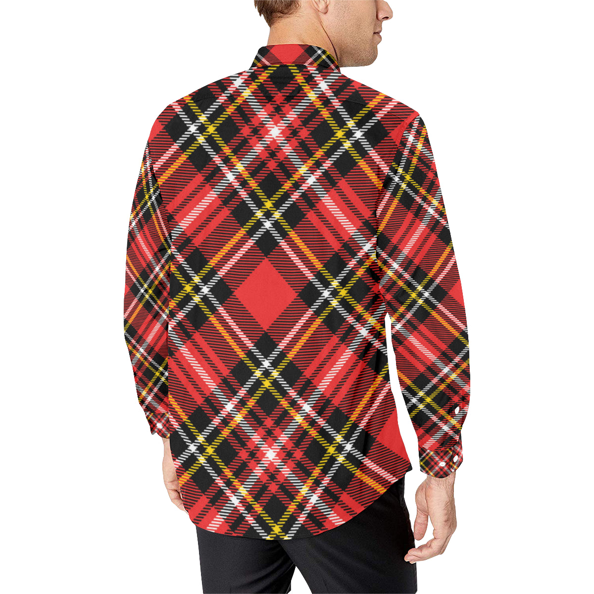 Plaid Red Pattern Print Design A03 Men's Long Sleeve Shirt