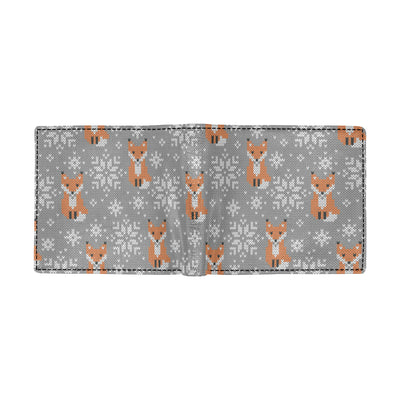 Knit Red Fox Pattern Print Design 02 Men's ID Card Wallet