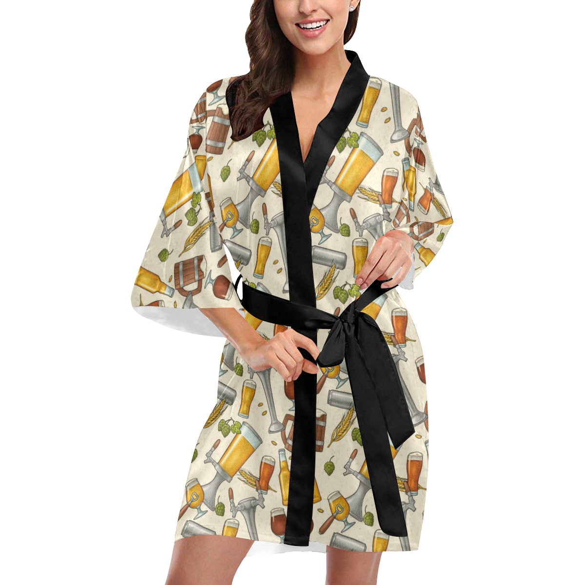 Beer Pattern Print Design 05 Women's Short Kimono