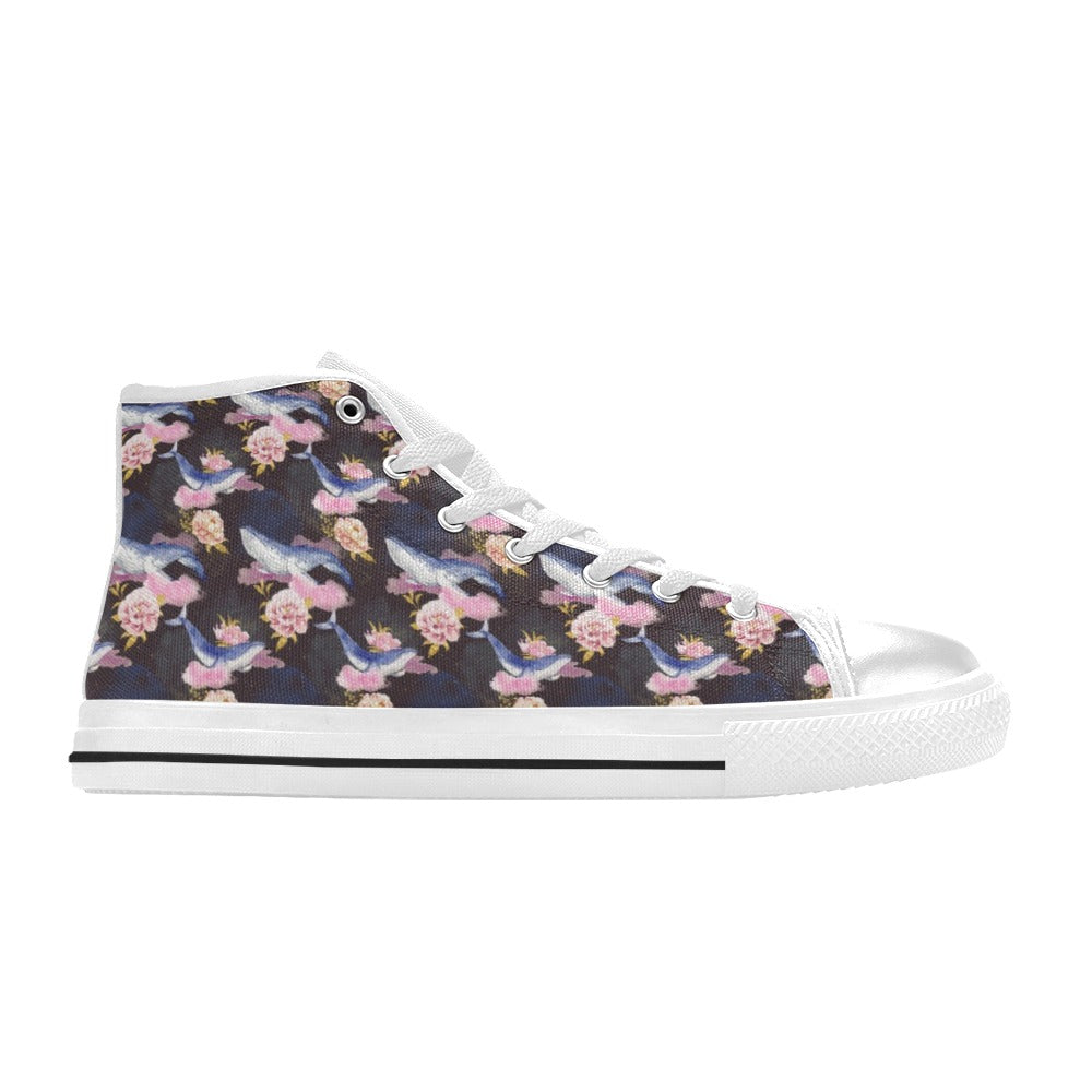 Blue Whale Print Design LKS401 High Top Women's White Shoes