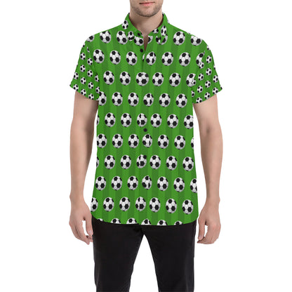 Soccer Ball Green Backgrpund Print Men's Short Sleeve Button Up Shirt