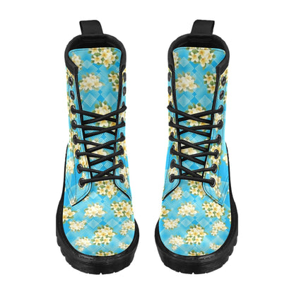 Yellow Plumeria Design Print Pattern Women's Boots