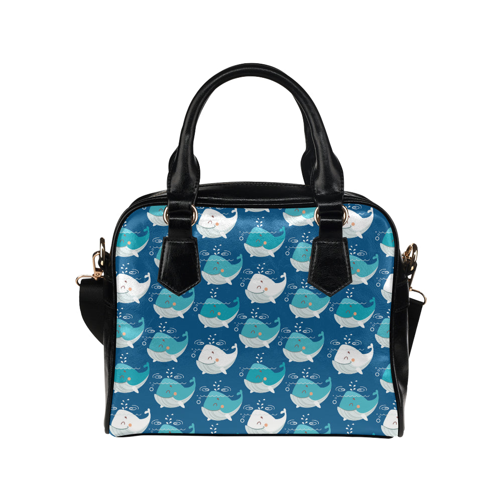 Blue Whale Pattern Print Design 01 Shoulder Handbag