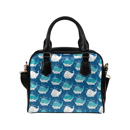 Blue Whale Pattern Print Design 01 Shoulder Handbag