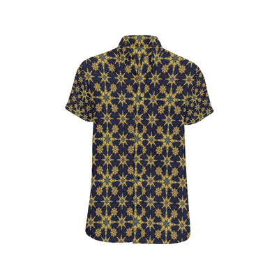 kaleidoscope Gold Print Design Men's Short Sleeve Button Up Shirt