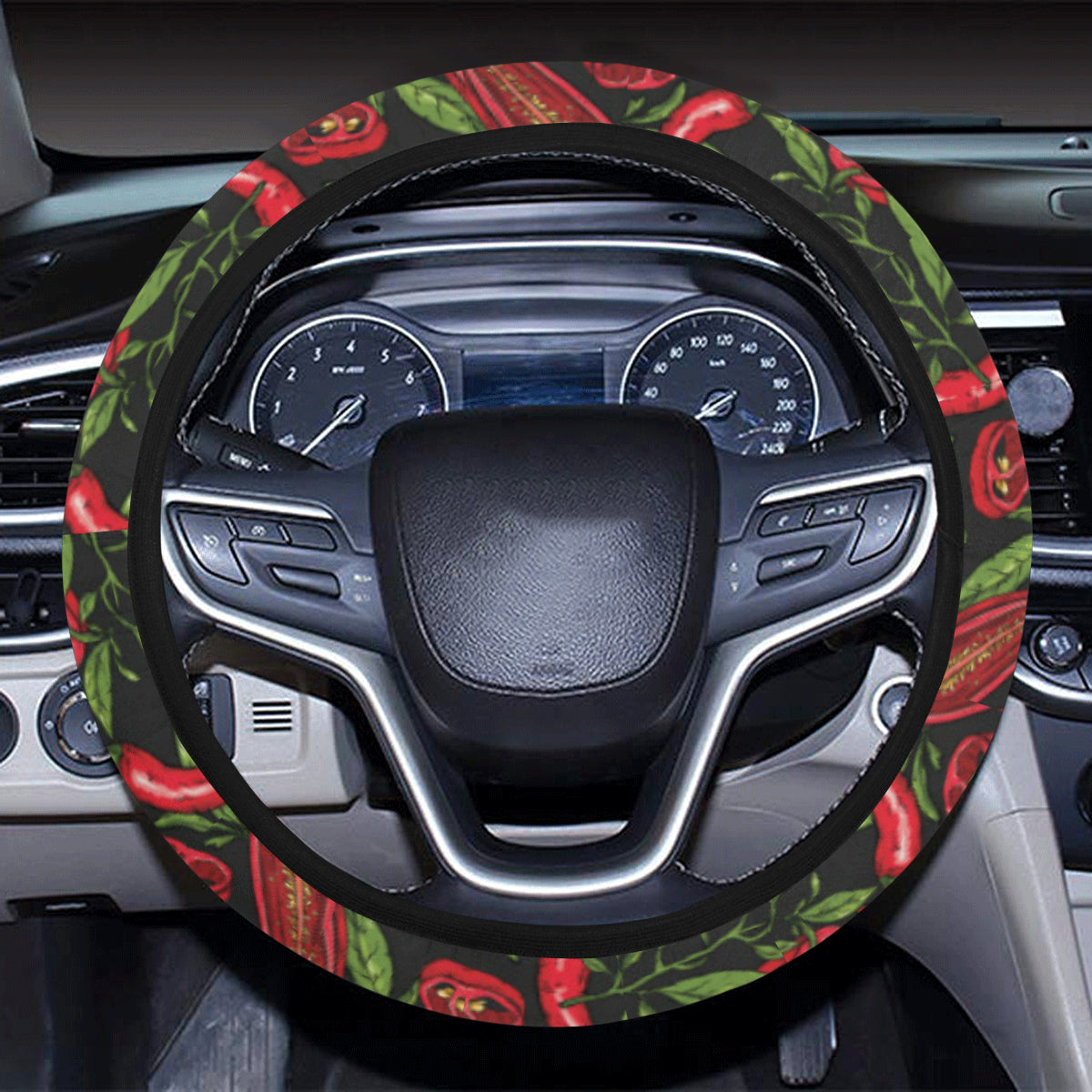 Chilli Pepper Pattern Print Design 02 Steering Wheel Cover with Elastic Edge