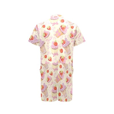 Strawberry Pink CupCake Men's Romper