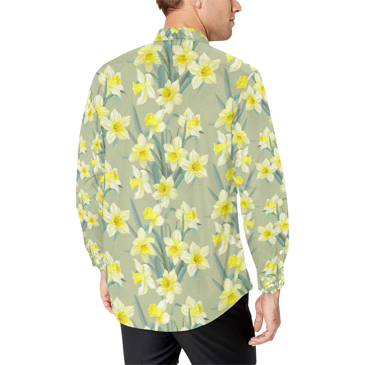 Daffodils Pattern Print Design DF01 Men's Long Sleeve Shirt