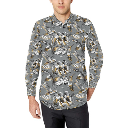 Hummingbird Pattern Print Design 02 Men's Long Sleeve Shirt