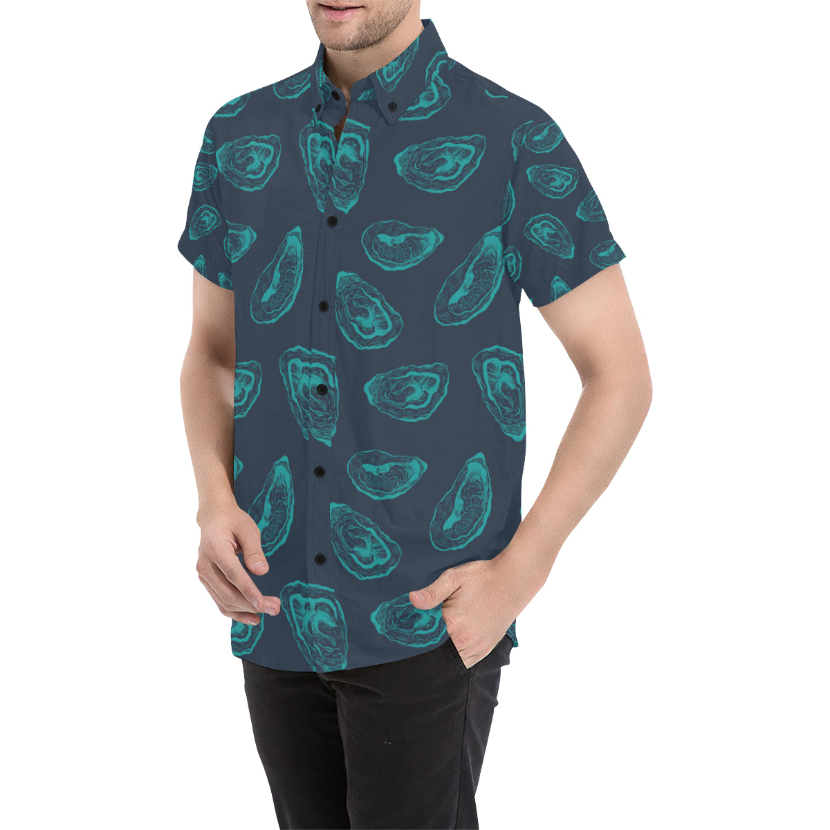 Oyster Pattern Print Design 01 Men's Short Sleeve Button Up Shirt