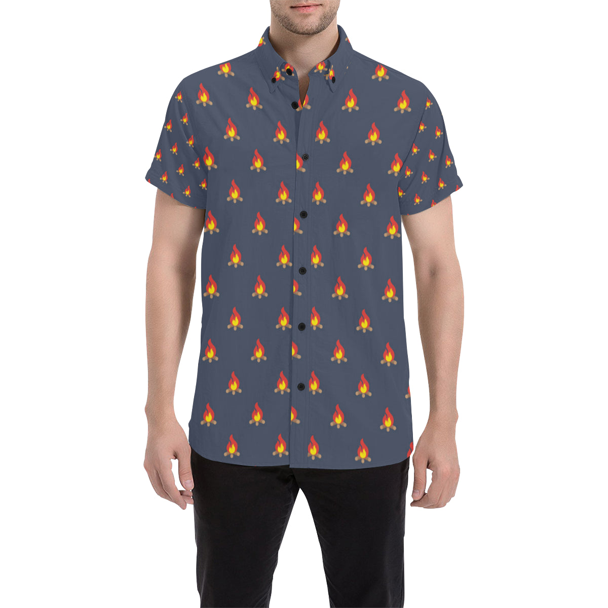 Campfire Pattern Print Design 02 Men's Short Sleeve Button Up Shirt