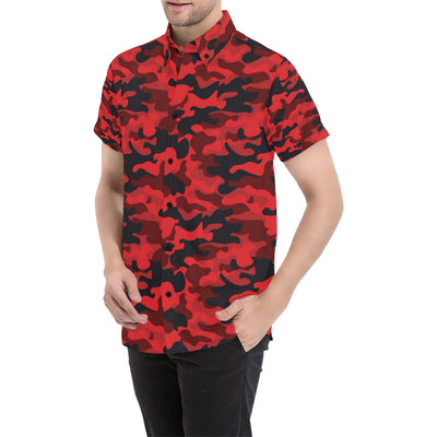 Camo Red Pattern Print Design 03 Men's Short Sleeve Button Up Shirt