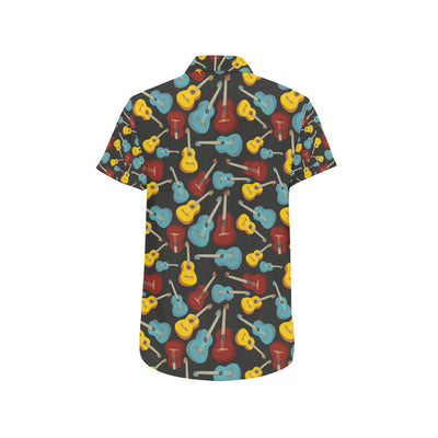 Acoustic Guitar Pattern Print Design 01 Men's Short Sleeve Button Up Shirt