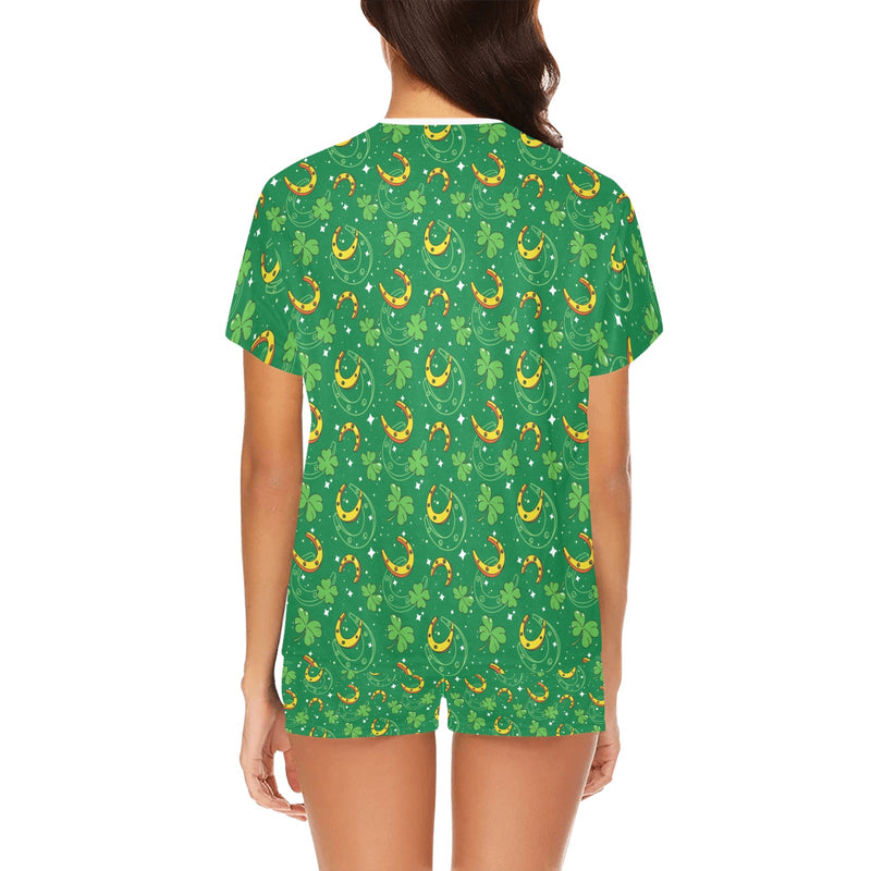 Shamrock With Horse Shoes Print Design LKS305 Women's Short Pajama Set