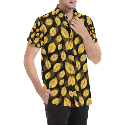 Elm Leave Summer Print Pattern Men's Short Sleeve Button Up Shirt