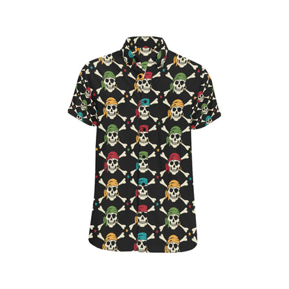 Pirate Pattern Print Design A01 Men's Short Sleeve Button Up Shirt