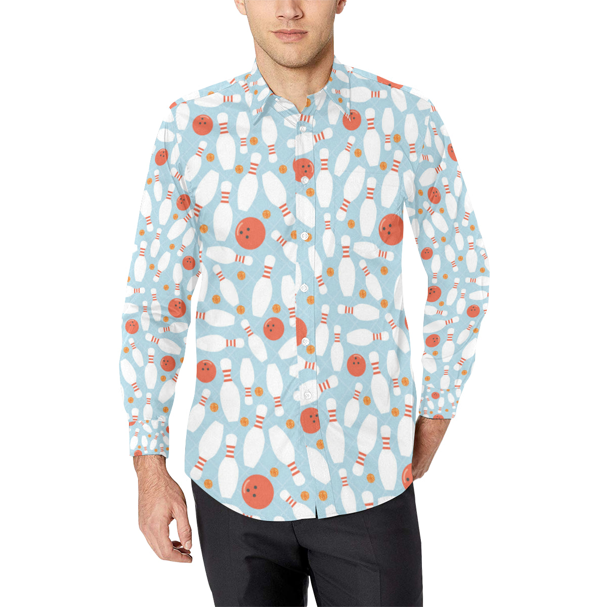 Bowling Pattern Print Design 09 Men's Long Sleeve Shirt