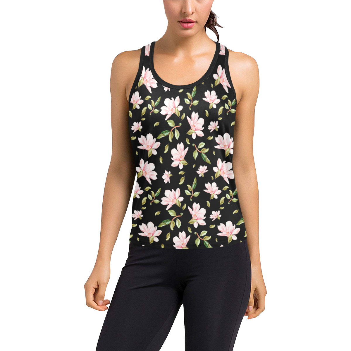 Magnolia Pattern Print Design MAG01 Women's Racerback Tank Top