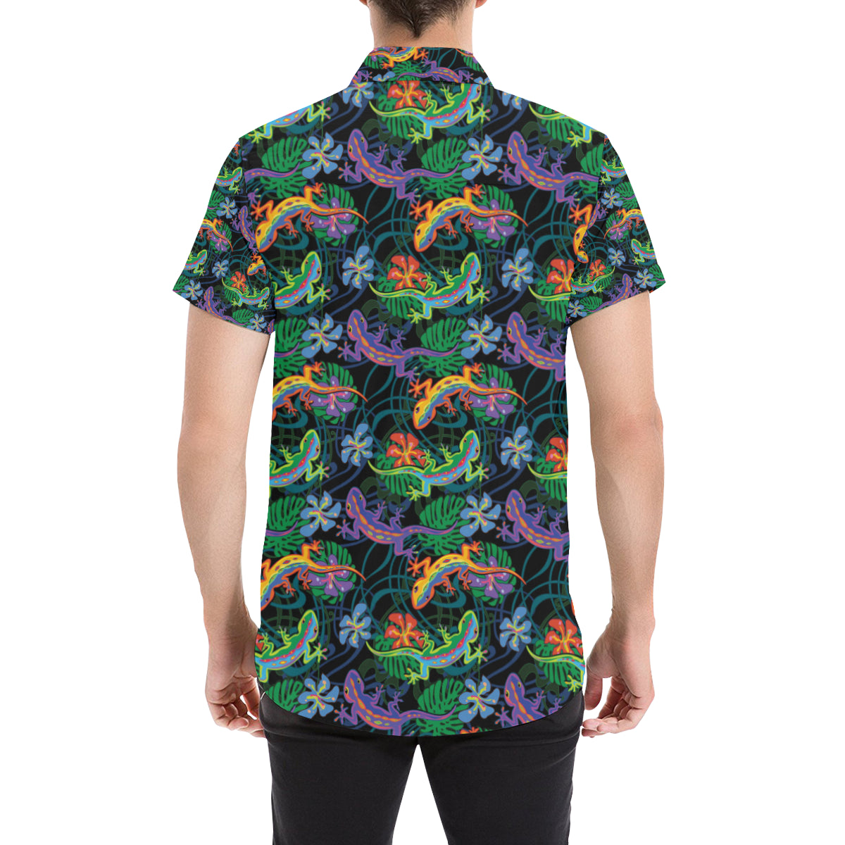 Gecko Colorful Pattern Print Design 01 Men's Short Sleeve Button Up Shirt