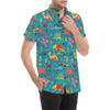 Dinosaur Cartoon Style Men's Short Sleeve Button Up Shirt