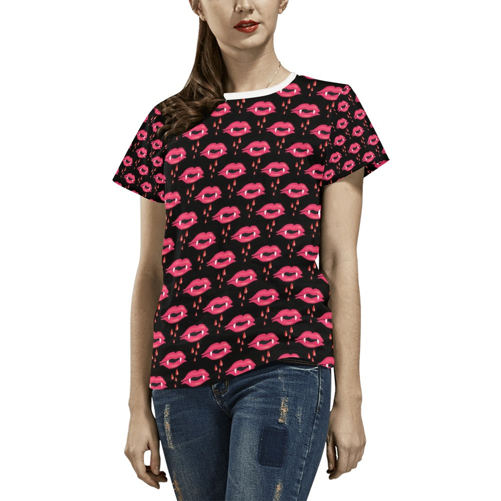 Vampire Lips Print Design LKS303 Women's  T-shirt