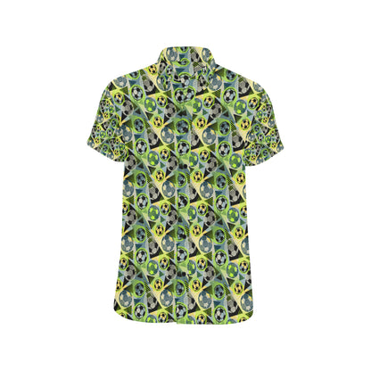 Soccer Ball Themed Print Pattern Men's Short Sleeve Button Up Shirt