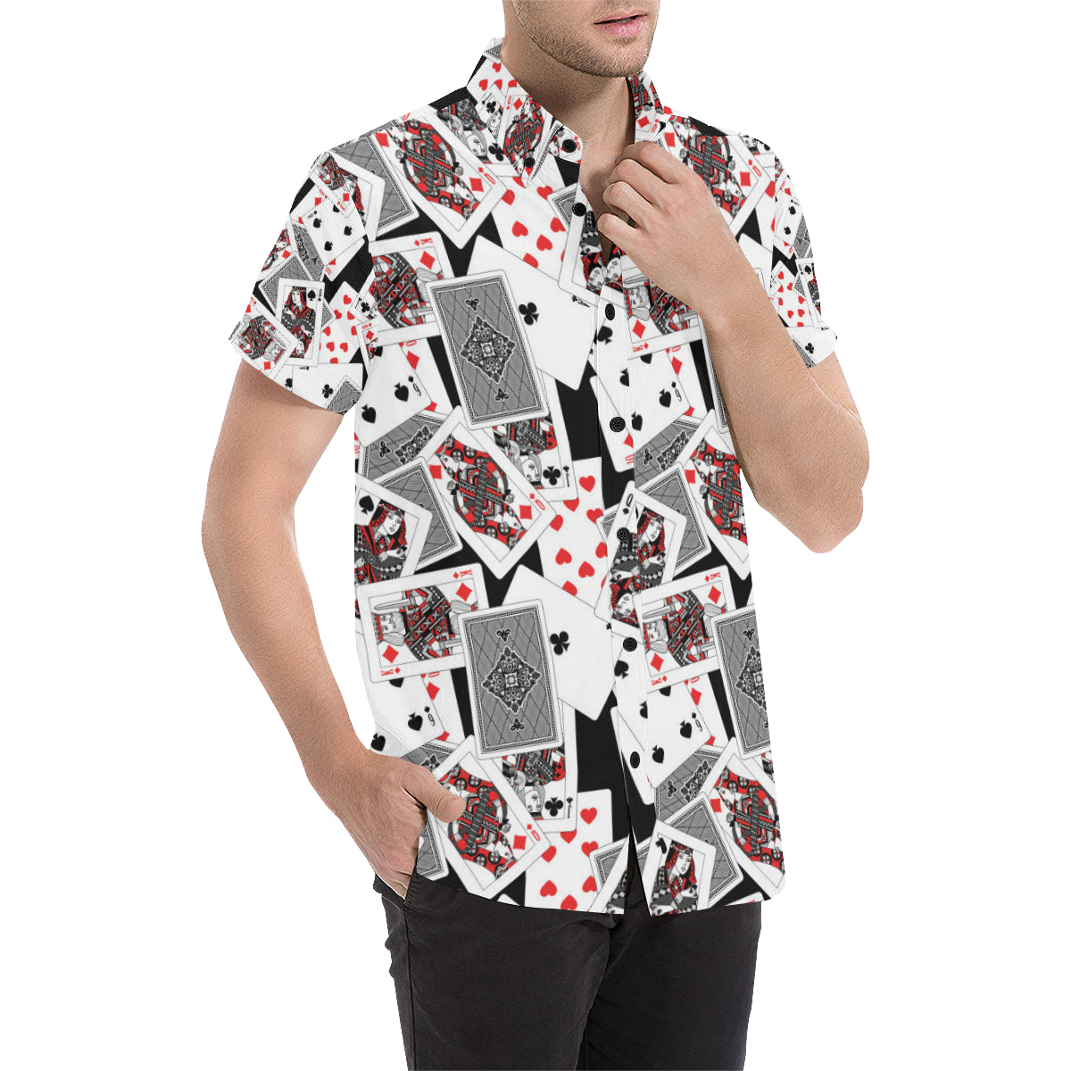 Poker Cards Pattern Print Design A04 Men's Short Sleeve Button Up Shirt