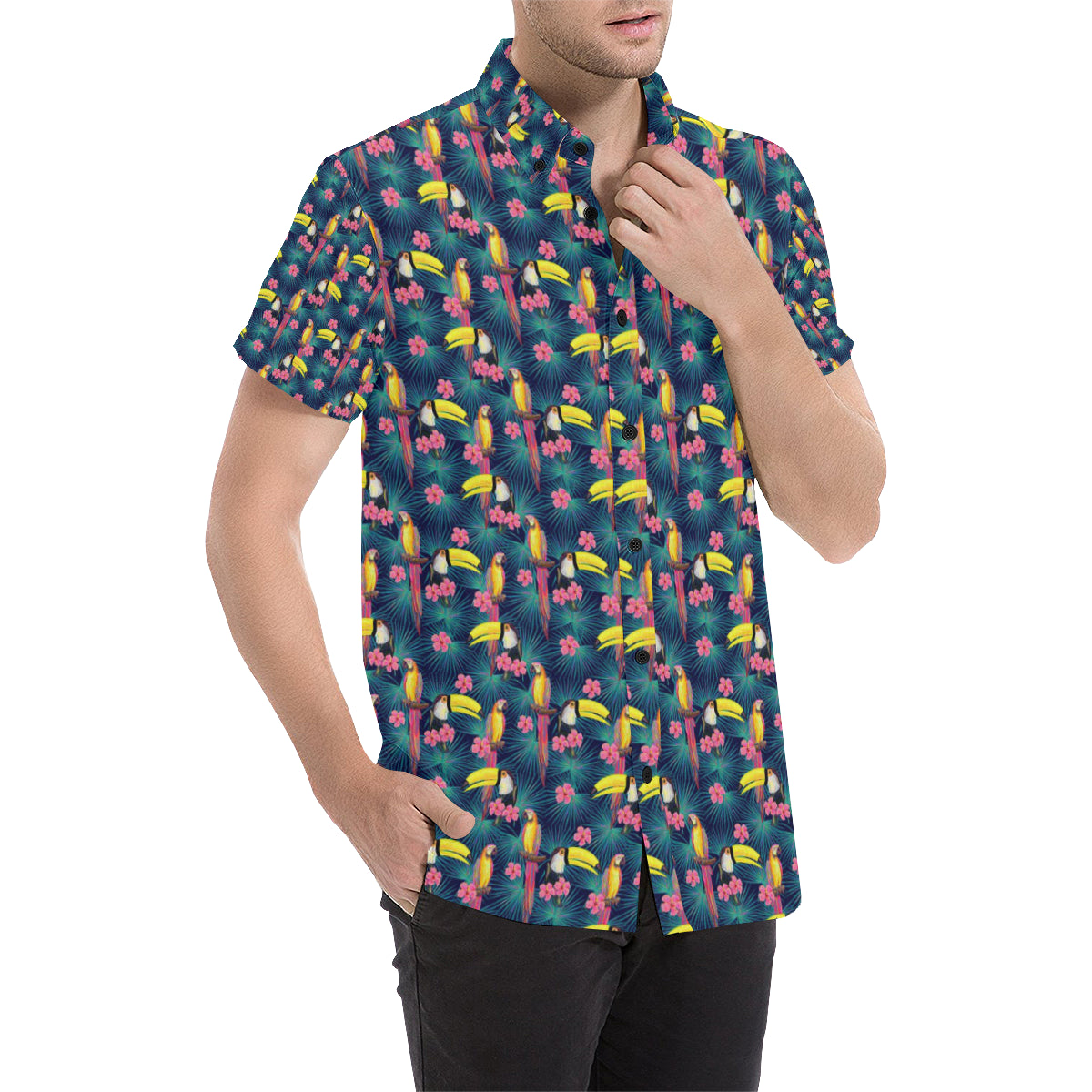 Toucan Parrot Design Men's Short Sleeve Button Up Shirt