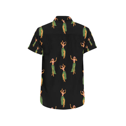 Hula Dancers Girl Pattern Print Design 01 Men's Short Sleeve Button Up Shirt