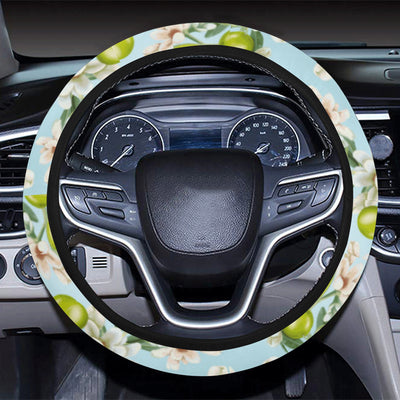 Elegant Olive Floral Print Steering Wheel Cover with Elastic Edge