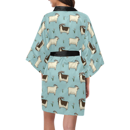 Goat Pattern Print Design 02 Women's Short Kimono
