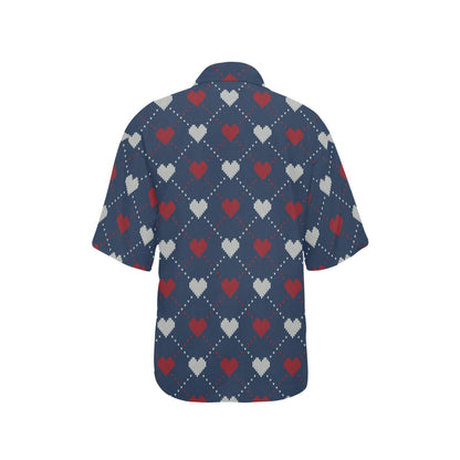 Heart Knit Pattern Print Design HE05 Women's Hawaiian Shirt