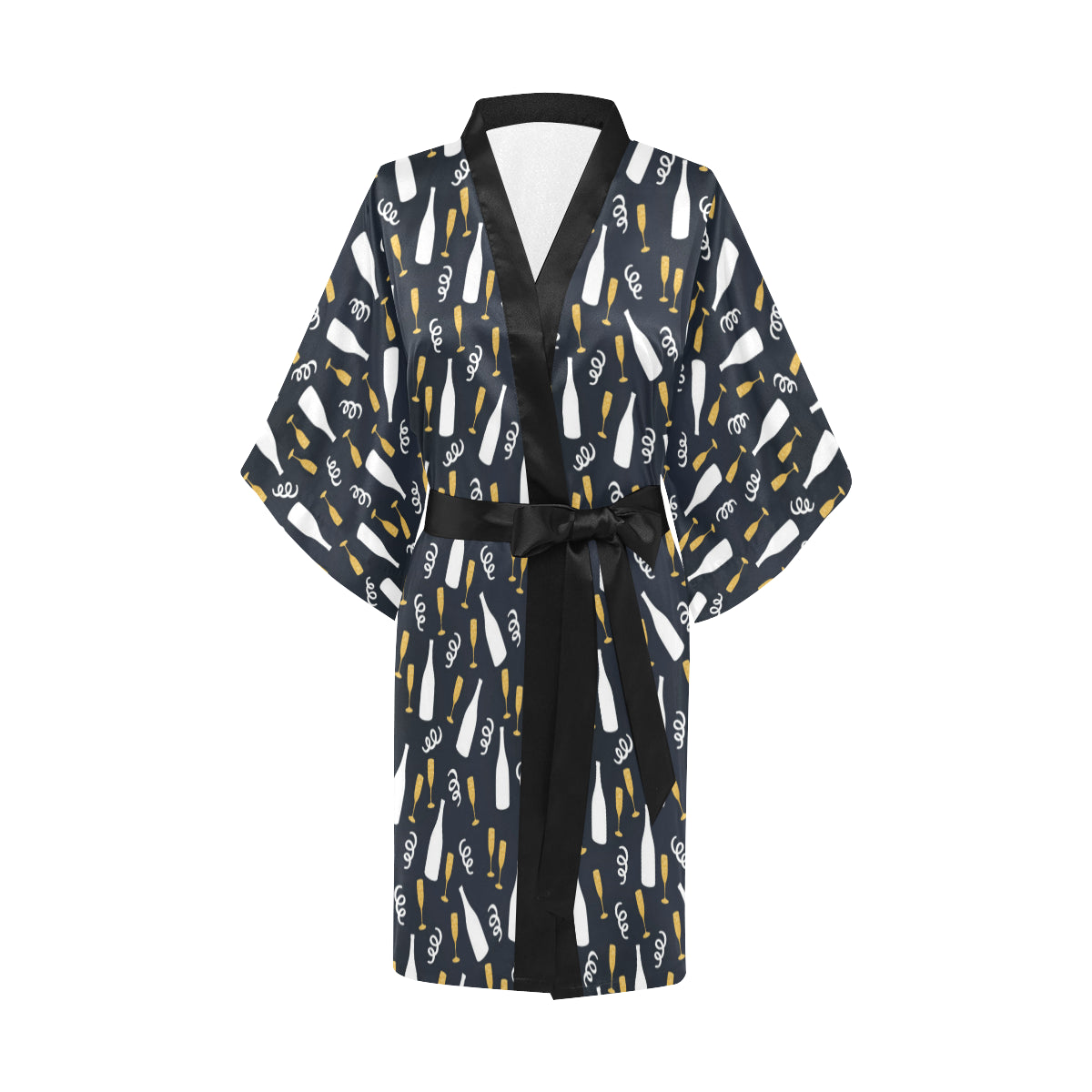 Champagne Pattern Print Design 01 Women's Short Kimono