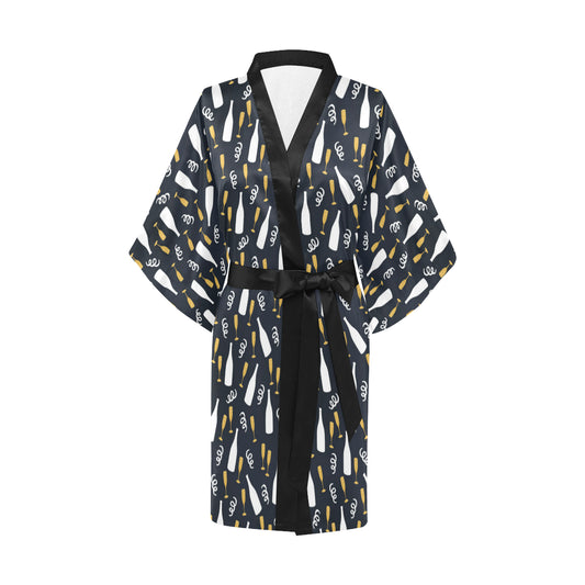 Champagne Pattern Print Design 01 Women's Short Kimono