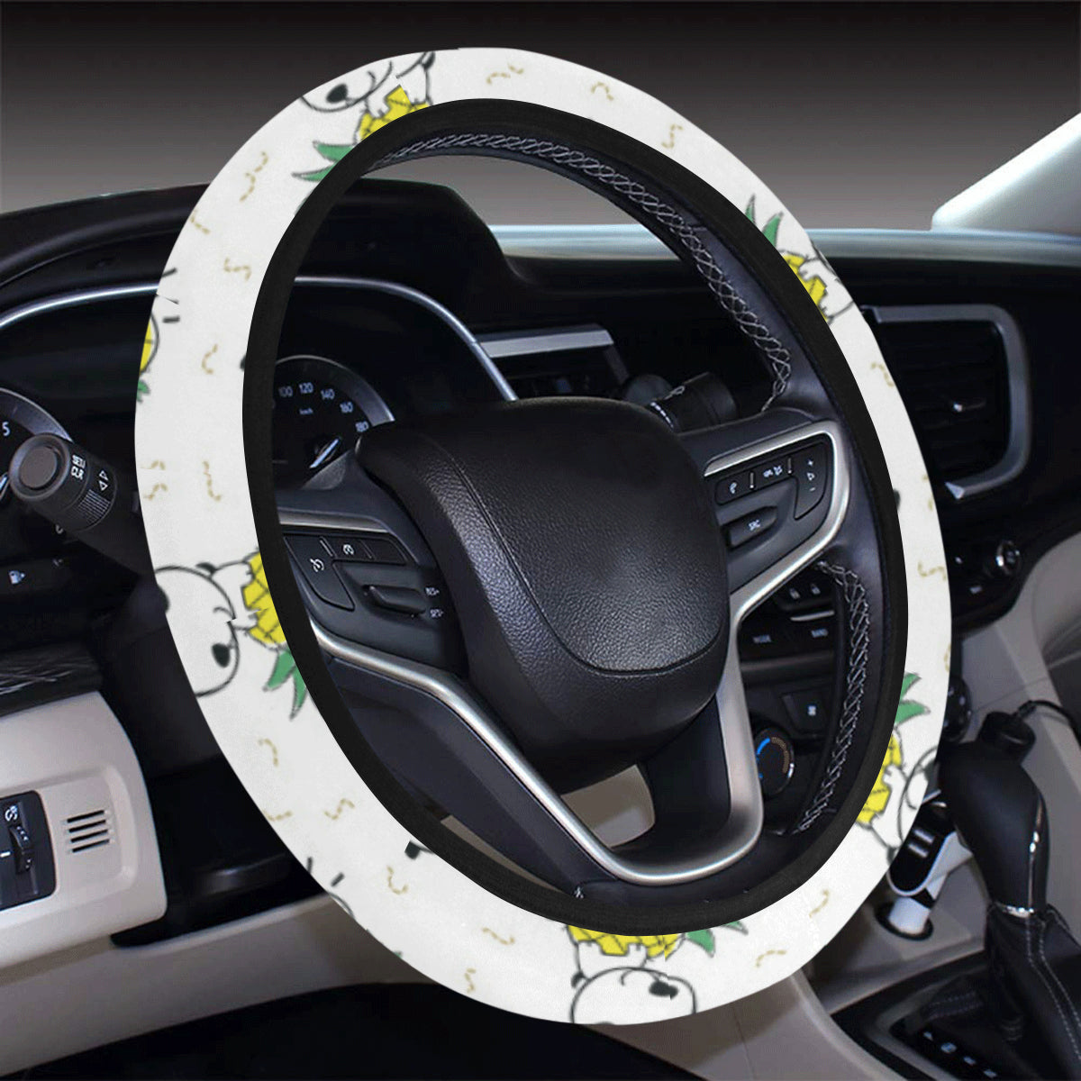 Bull Terriers Pattern Print Design 05 Steering Wheel Cover with Elastic Edge