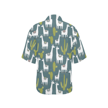 Llama Cactus Pattern Print Design 03 Women's Hawaiian Shirt