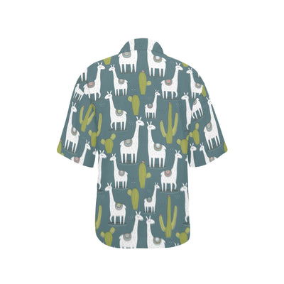 Llama Cactus Pattern Print Design 03 Women's Hawaiian Shirt