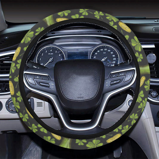 Clover St Patricks Pattern Print Design 03 Steering Wheel Cover with Elastic Edge