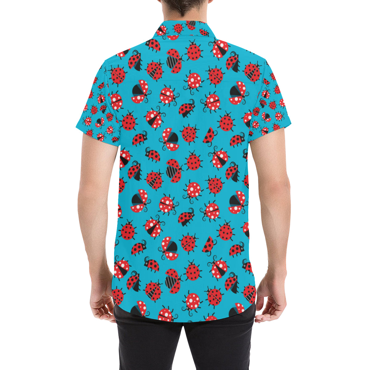 Ladybug Action Print Pattern Men's Short Sleeve Button Up Shirt
