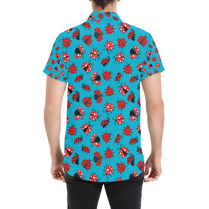 Ladybug Action Print Pattern Men's Short Sleeve Button Up Shirt
