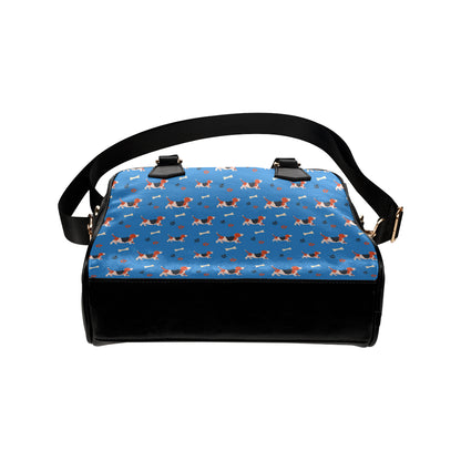 Basset Hound Pattern Print Design 02 Shoulder Handbag
