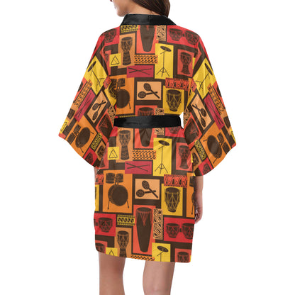 Percussion Pattern Print Design 01 Women's Short Kimono