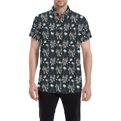 Dream Catcher Boho Floral Style Men's Short Sleeve Button Up Shirt