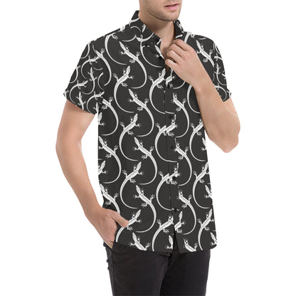 lizard Pattern Print Design 01 Men's Short Sleeve Button Up Shirt